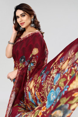 ANIRAV Printed Daily Wear Georgette Saree(Maroon)