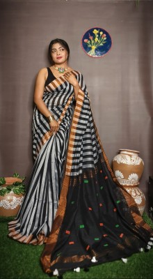 SAYAN CREATION Striped Handloom Pure Cotton Saree(Multicolor)