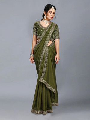 Vivan Fab Self Design, Embroidered Bollywood Polyester Saree(Multicolor)