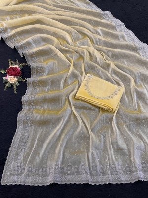 Jennyfab Embellished Bollywood Jimmy choo Saree(Yellow)