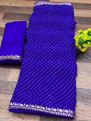ASTEYAM Printed Bandhani Georgette Saree(Blue)