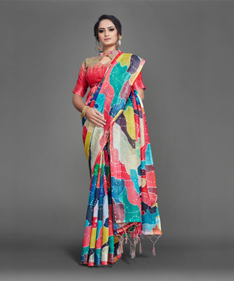 Sareemall Printed Bollywood Linen Saree(Multicolor)