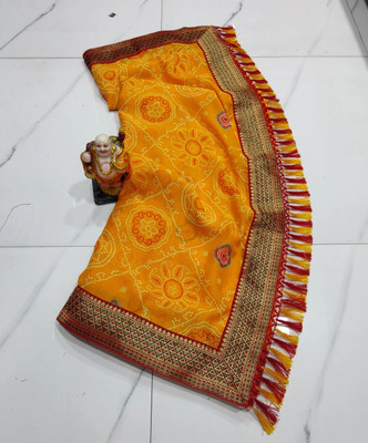 SHIV COLLECTION Printed Bandhani Georgette Saree(Yellow)