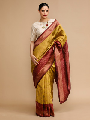 House of Pataudi Woven Banarasi Silk Blend Saree(Yellow)