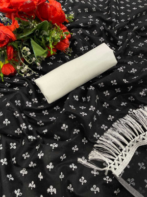 PIYA DESIGNER Hand Painted Chanderi Chanderi Saree(Black)