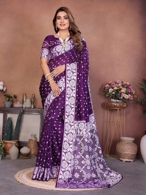 Tasrika Tie-Dye Bollywood Silk Blend Saree(Purple)