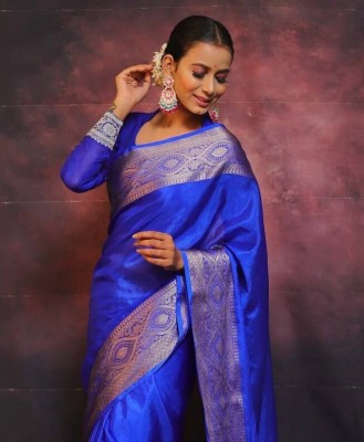 Nimidiya Self Design Kanjivaram Jacquard, Silk Blend Saree(Blue)