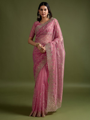Sareemall Embroidered Bollywood Net Saree(Pink)
