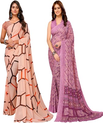 ANIRAV Printed Bollywood Georgette Saree(Pack of 2, Brown, Purple)