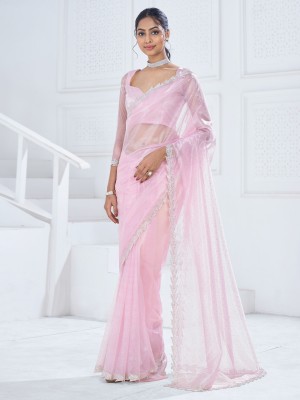 Sareemall Embellished Bollywood Organza Saree(Pink)