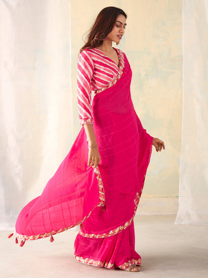 Divastri Solid/Plain Bollywood Georgette Saree(Pink)