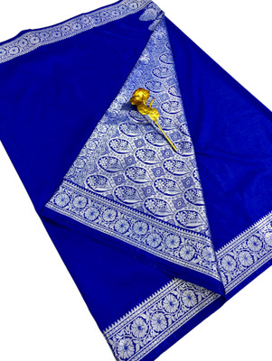EEFA FASHION Solid/Plain Banarasi Satin Saree(Blue)
