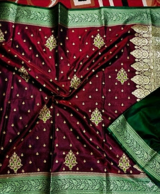 AFsaree Embroidered Banarasi Satin Saree(Maroon)