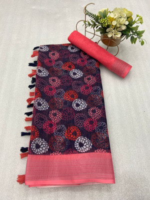 SANJEVAY Printed Assam Silk Linen Saree(Multicolor)