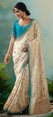 Shree nath Sadi Centre Embroidered Bollywood Tissue, Organza Saree(White)