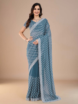ANOUK Embroidered Bollywood Silk Blend Saree(Blue)