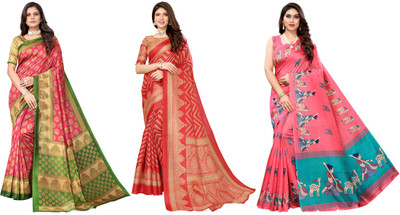 YASHIKA Printed Bhagalpuri Art Silk Saree(Pack of 3, Multicolor)