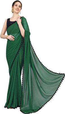 Sidhidata Solid/Plain Daily Wear Chiffon, Georgette Saree(Dark Green)