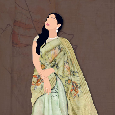 kaizen texo fab Floral Print Bollywood Linen Saree(Multicolor)