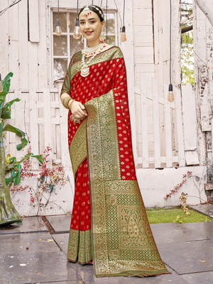 ANOUK Woven Kanjivaram Silk Blend Saree(Red)