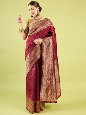 GALANI ENTERPRISE Woven Banarasi Pure Silk, Art Silk Saree(Maroon)