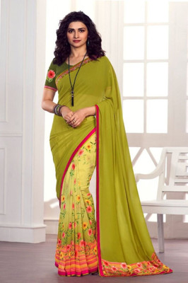 Hensi sarees shop Printed, Solid/Plain Arani Pattu Georgette, Art Silk Saree(Mustard)