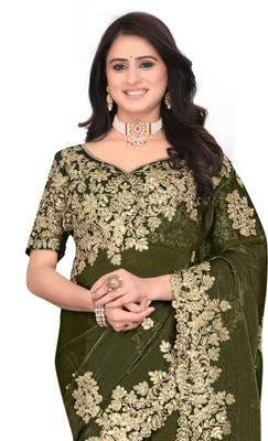 AVIRAT DESIGNER STUDIO Embroidered Bollywood Georgette, Chiffon Saree(Green)