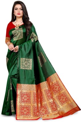 AAGIRI Self Design Banarasi Jacquard, Art Silk Saree(Dark Green)