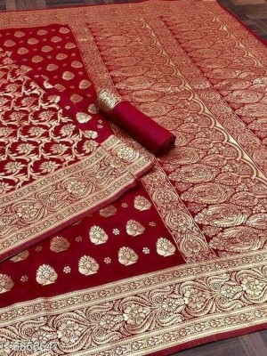 mahakay Woven Kanjivaram Silk Blend, Jacquard Saree(Maroon)