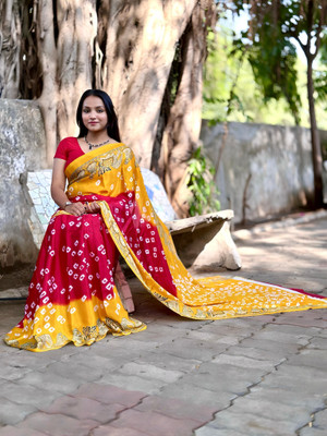 S.R.TEXTILES Printed Bandhani Crepe Saree(Multicolor)
