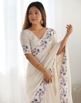 Samah Embroidered, Embellished Bollywood Silk Blend Saree(Beige)