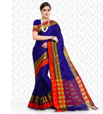 Divastri Striped, Solid/Plain Bollywood Silk Blend, Cotton Blend Saree(Blue)