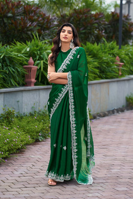 Mahastree Embroidered Bollywood Chiffon Saree(Green)