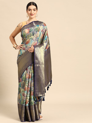 Divastri Digital Print Kanjivaram Silk Blend Saree(Blue)