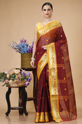 SLAGHA Woven Handloom Pure Cotton Saree(Maroon)
