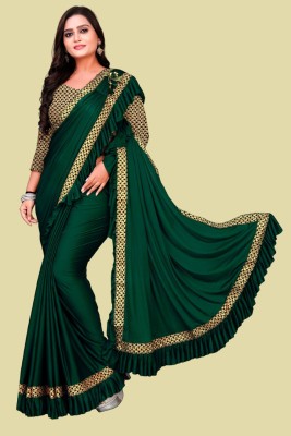 Aika Embellished Bollywood Lycra Blend Saree(Green)