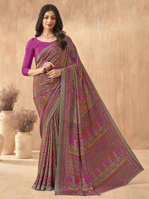 Tasrika Printed Daily Wear Crepe Saree(Grey)