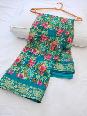 HouseOfCommon Printed Bollywood Georgette Saree(Green)