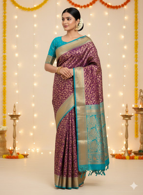 LOKAVANYA Woven Banarasi Cotton Silk Saree(Purple)