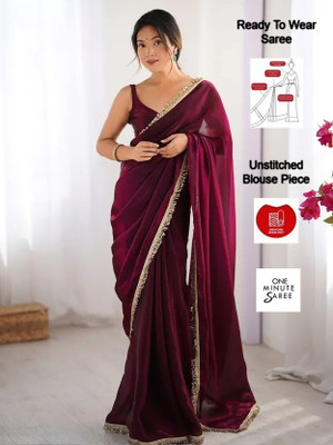 HouseOfCommon Solid/Plain Bollywood Chiffon Saree(Purple)