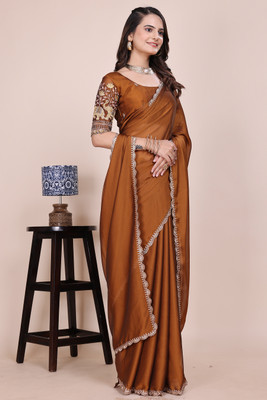 K 5 FASHION Embroidered Bollywood Georgette Saree(Mustard)