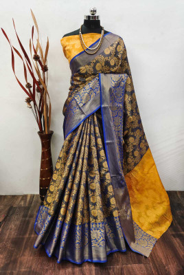 VAKHARIYAFAB Woven Kanjivaram Jacquard, Pure Silk Saree(Grey)
