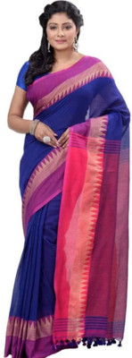 GaurabHandloom Self Design Handloom Pure Cotton Saree(Dark Blue)