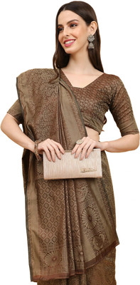 Omsaiarts Woven Kasavu Silk Blend Saree(Beige)