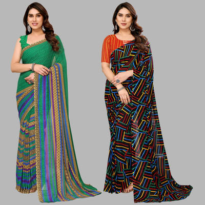 Anand Sarees Printed, Geometric Print Daily Wear Georgette Saree(Pack of 2, Green, Multicolor)