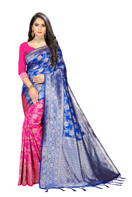 Shubh Mangalam Creation Self Design Banarasi Silk Blend Saree(Light Blue)