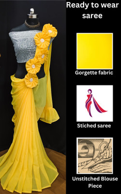 LDCN Self Design Bollywood Georgette Saree(Yellow)