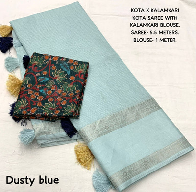Dhanlaxmi CreationLLP Dyed Kota Doria Cotton Linen Saree(Light Blue)