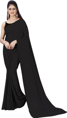 kashvi sarees Solid/Plain, Dyed Daily Wear Georgette Saree(Black)