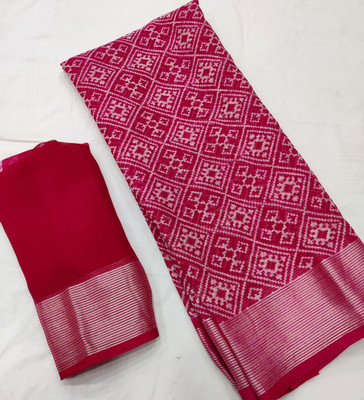 preety designer Printed Bandhani Chiffon Saree(White)